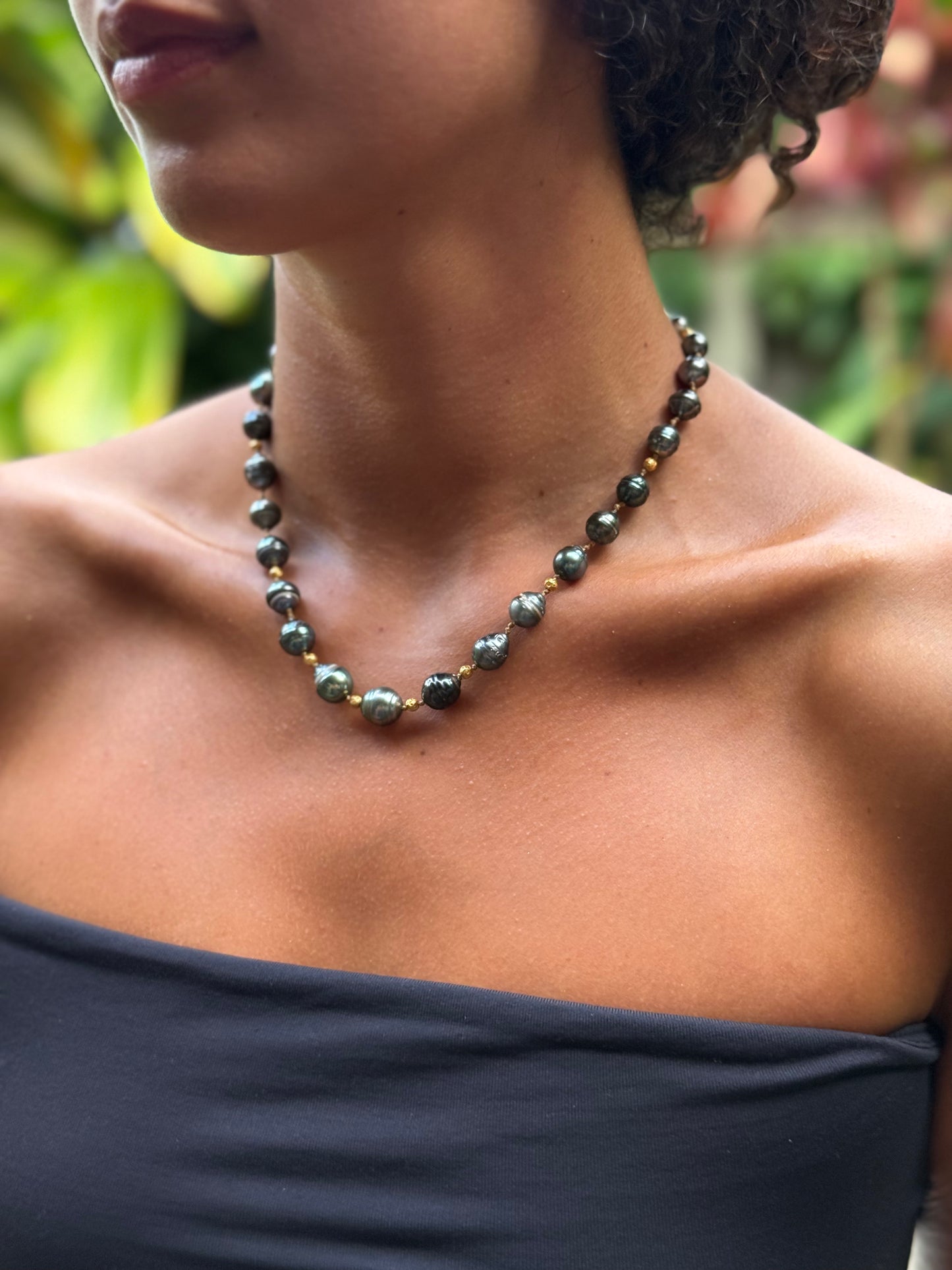 Large Tahitian Keshi and Gold Necklace