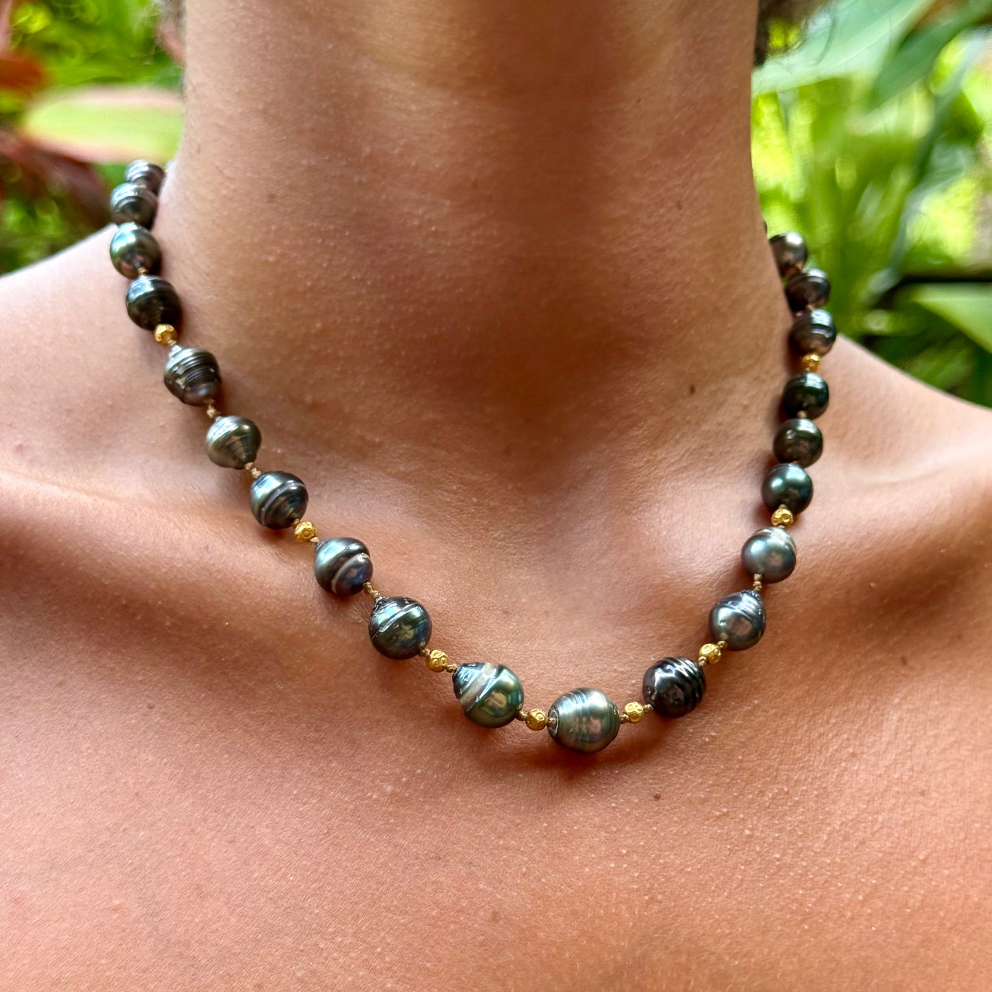Large Tahitian Keshi and Gold Necklace