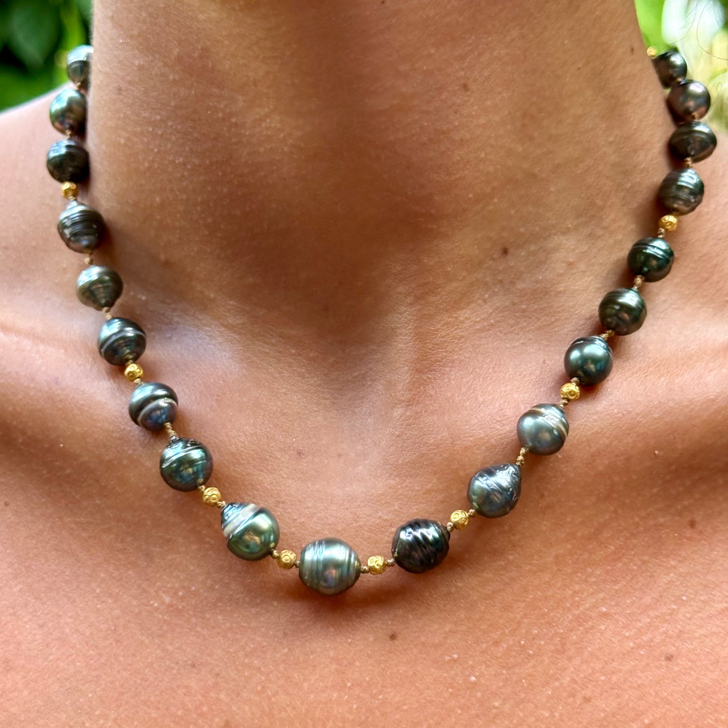 Large Tahitian Keshi and Gold Necklace