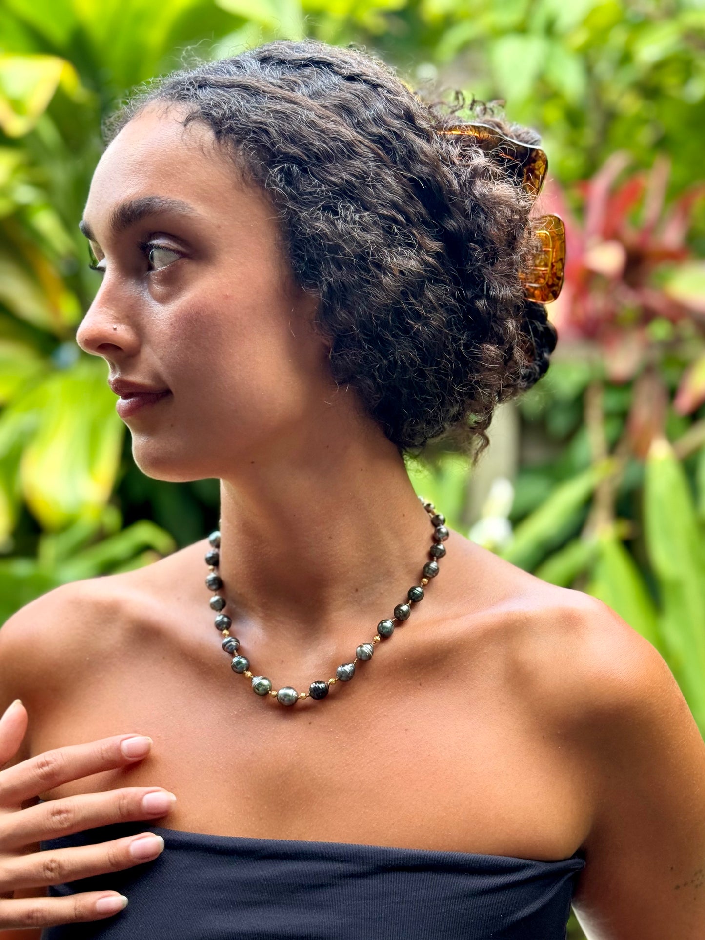 Large Tahitian Keshi and Gold Necklace