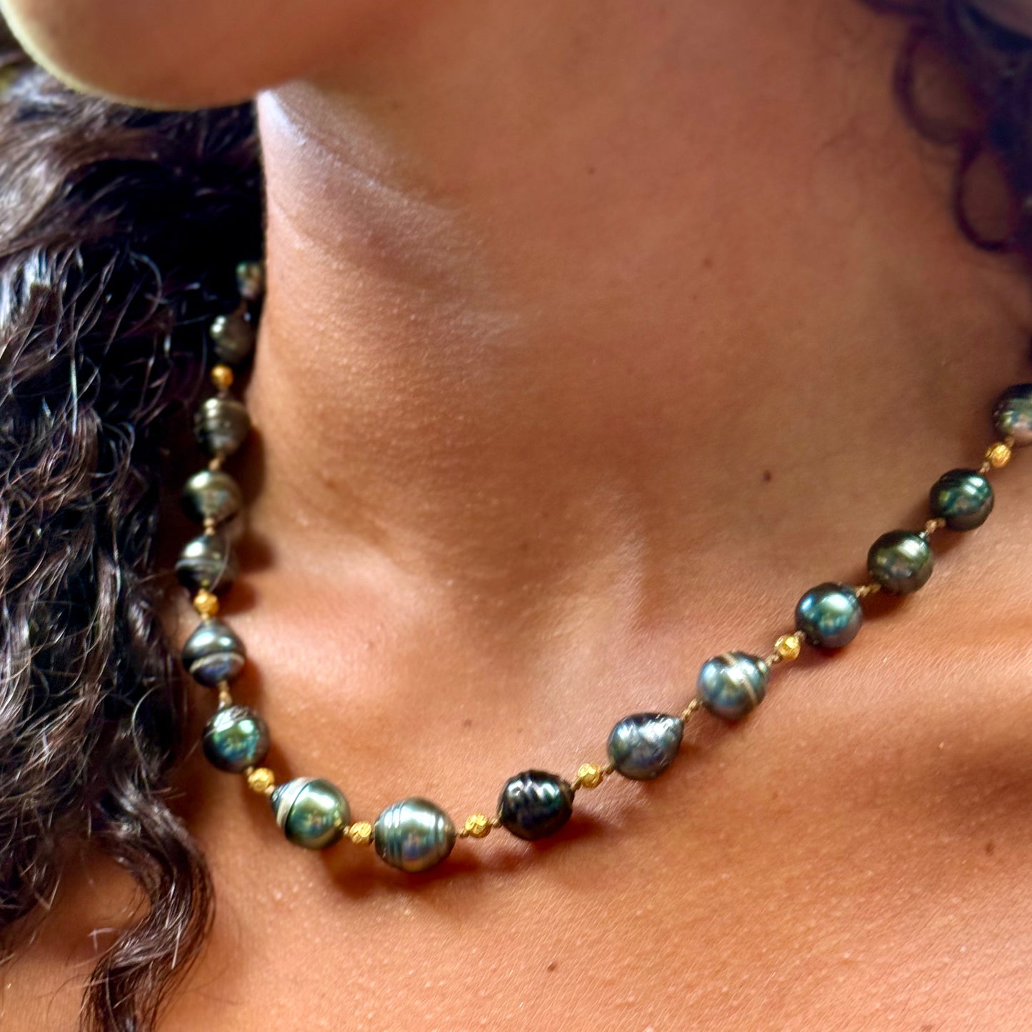 Large Tahitian Keshi and Gold Necklace