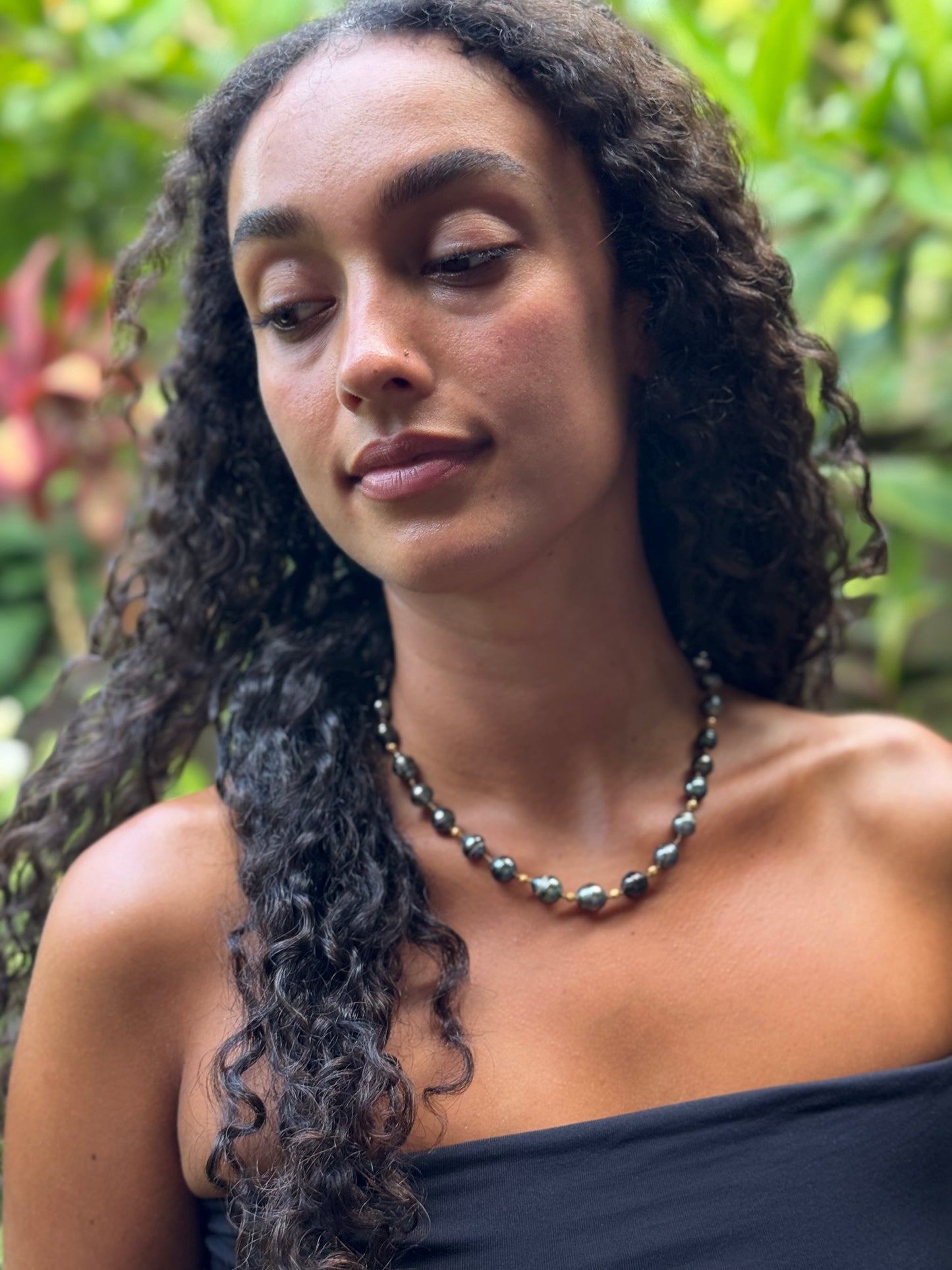 Large Tahitian Keshi and Gold Necklace