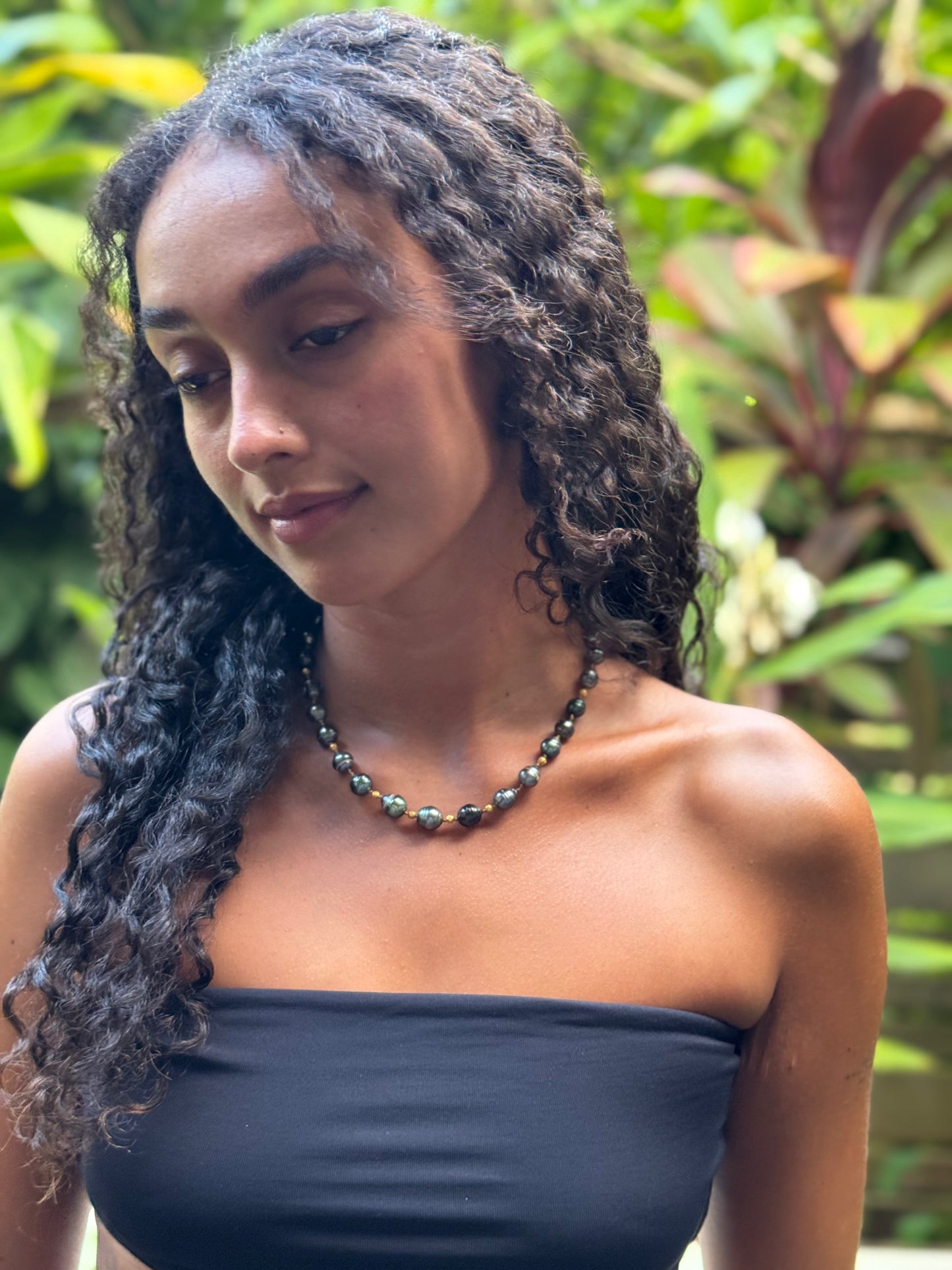 Large Tahitian Keshi and Gold Necklace