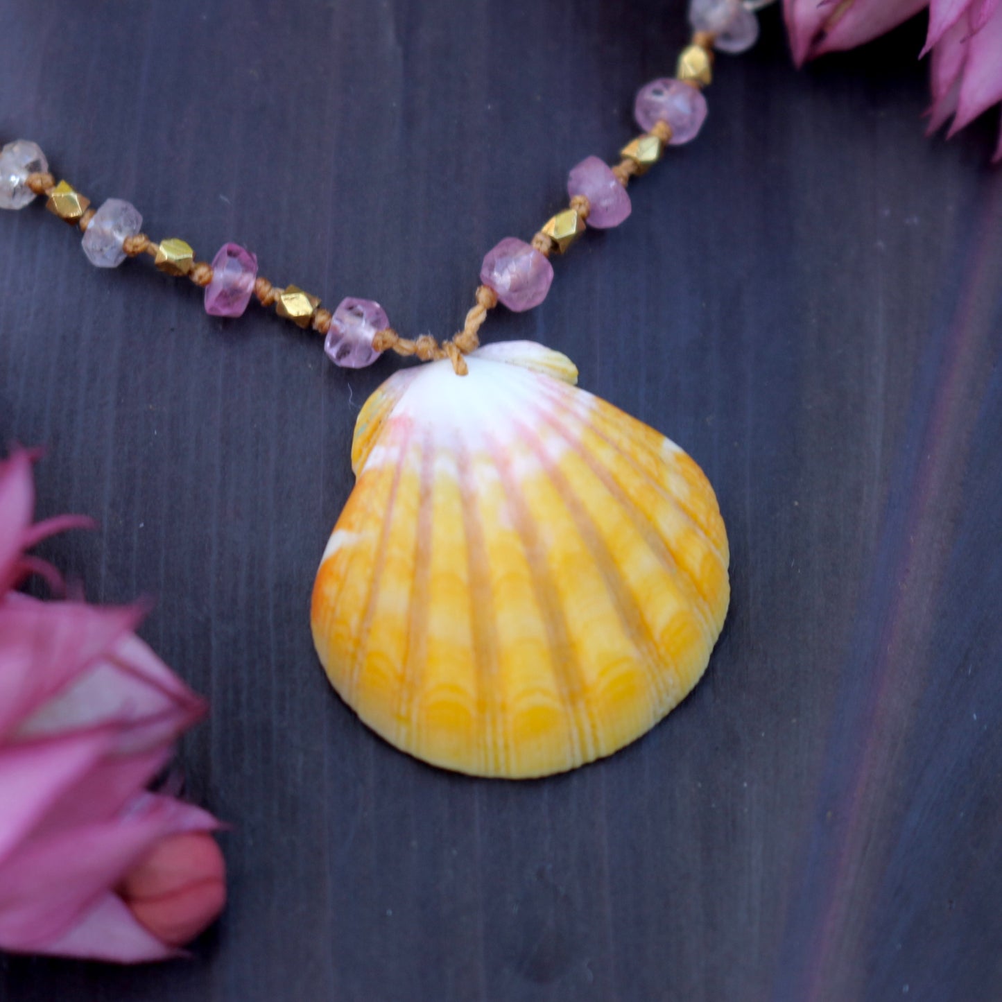 Pastel Sapphire with Sunrise Shell & Gold Beads