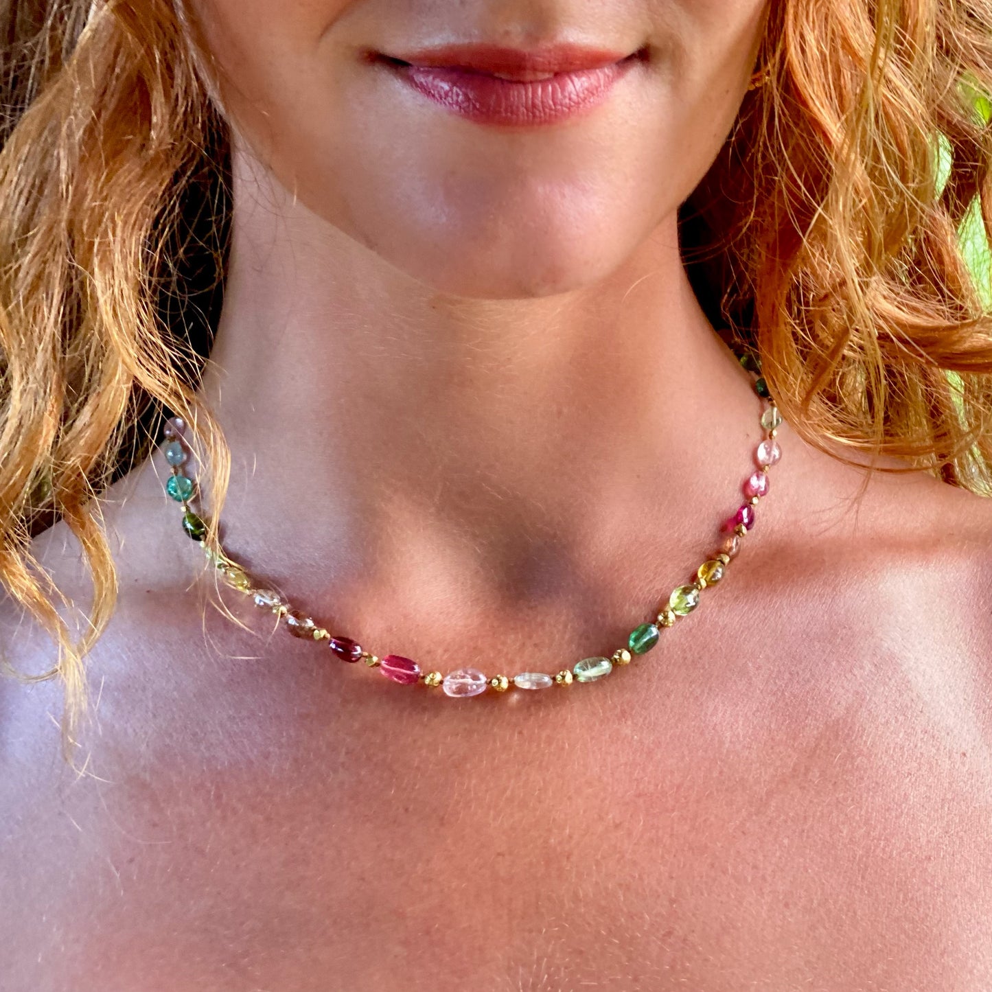 Rainbow Oval Tourmaline & Gold Choker