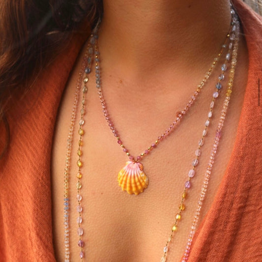 Pastel Sapphire with Sunrise Shell & Gold Beads
