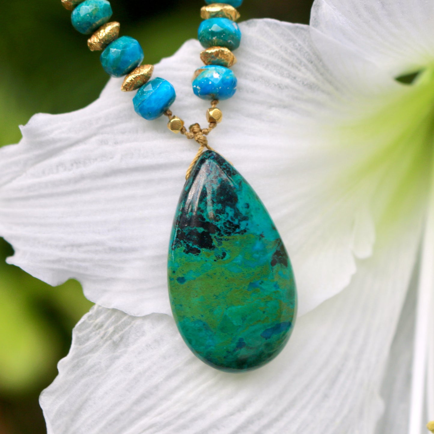 Parrot Wing Chrysocolla with Opalina & Gold Rainbow Mana