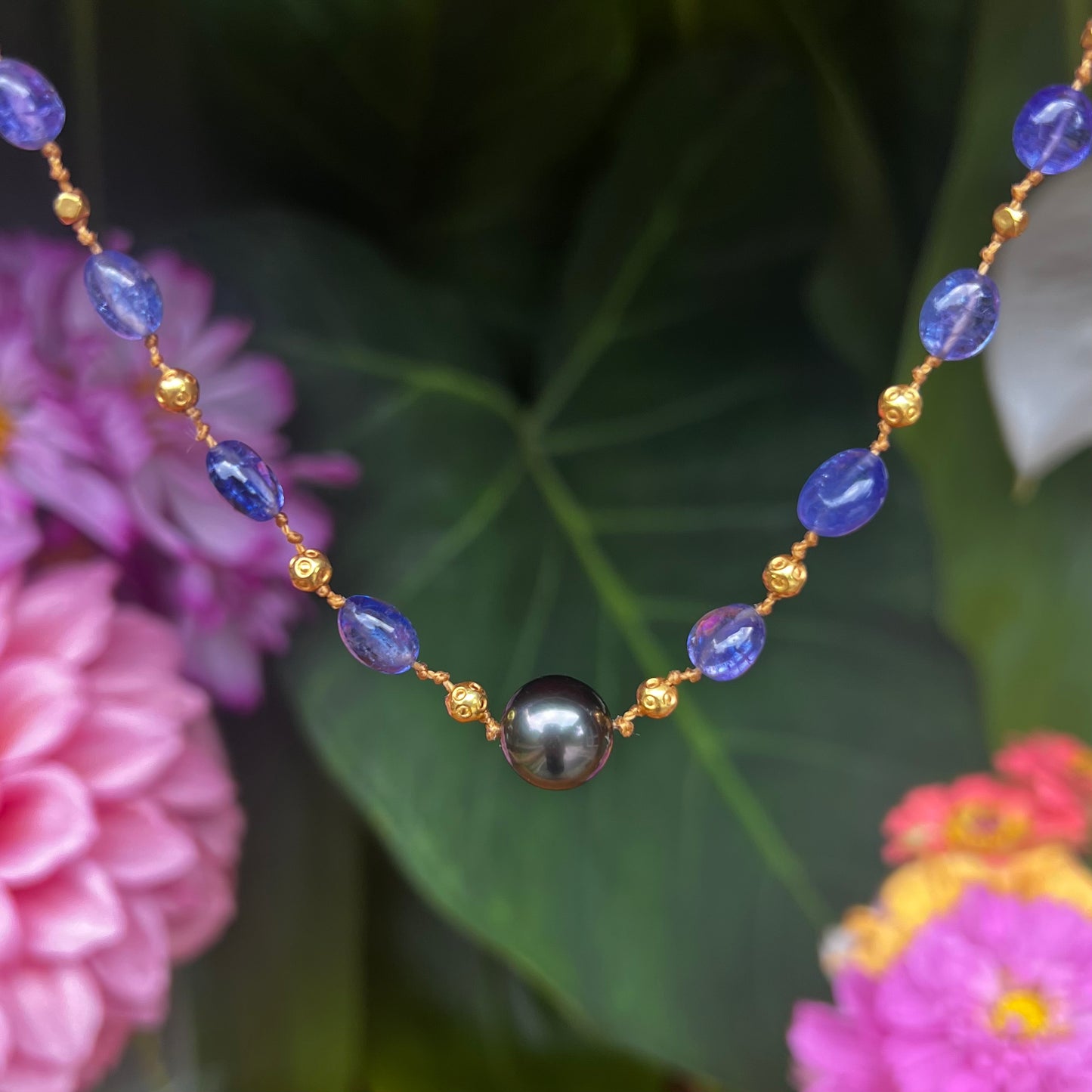 Tanzanite Choker with Tahitian Pearl & Gold