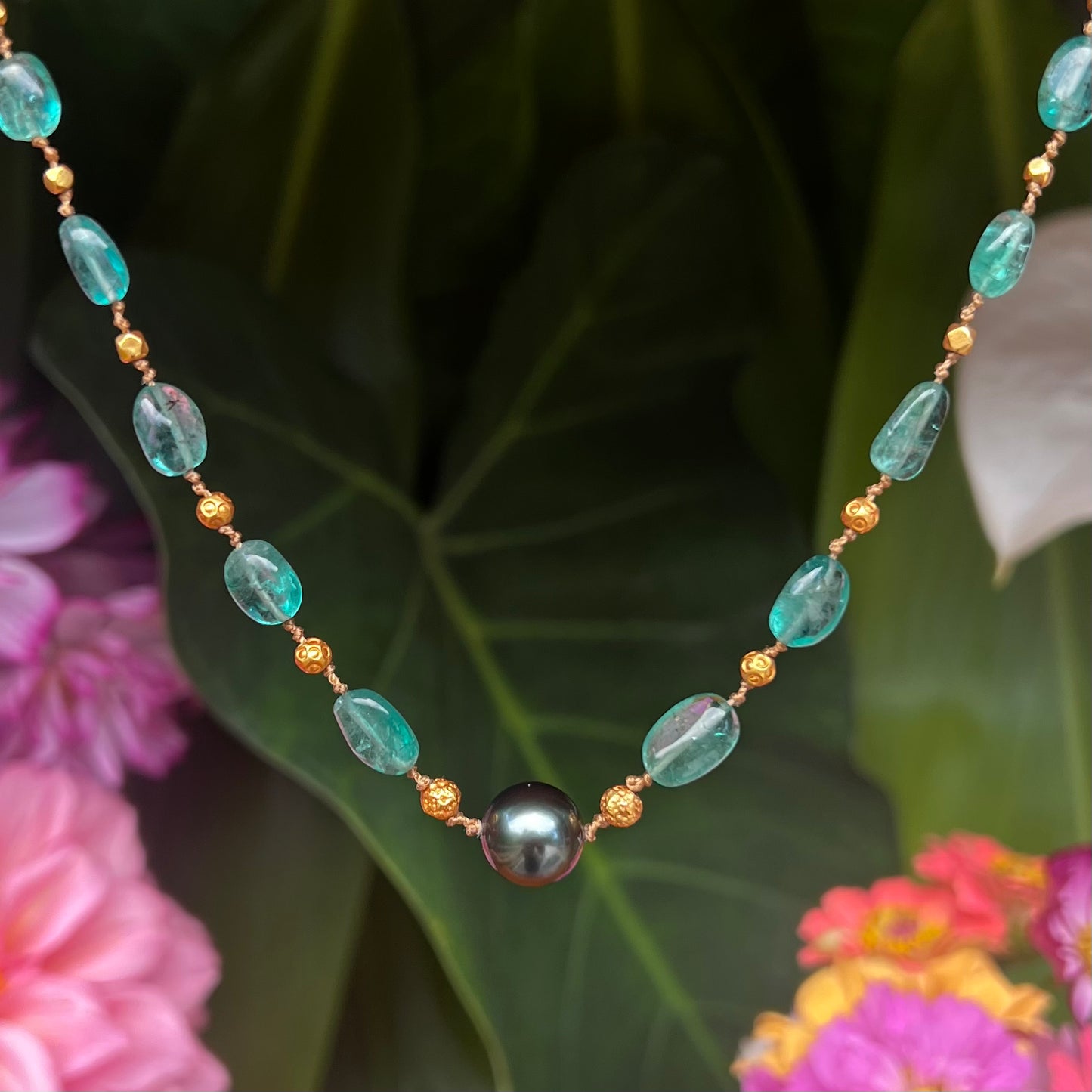 Zambian Emerald Choker with Tahitian Pearl & Gold