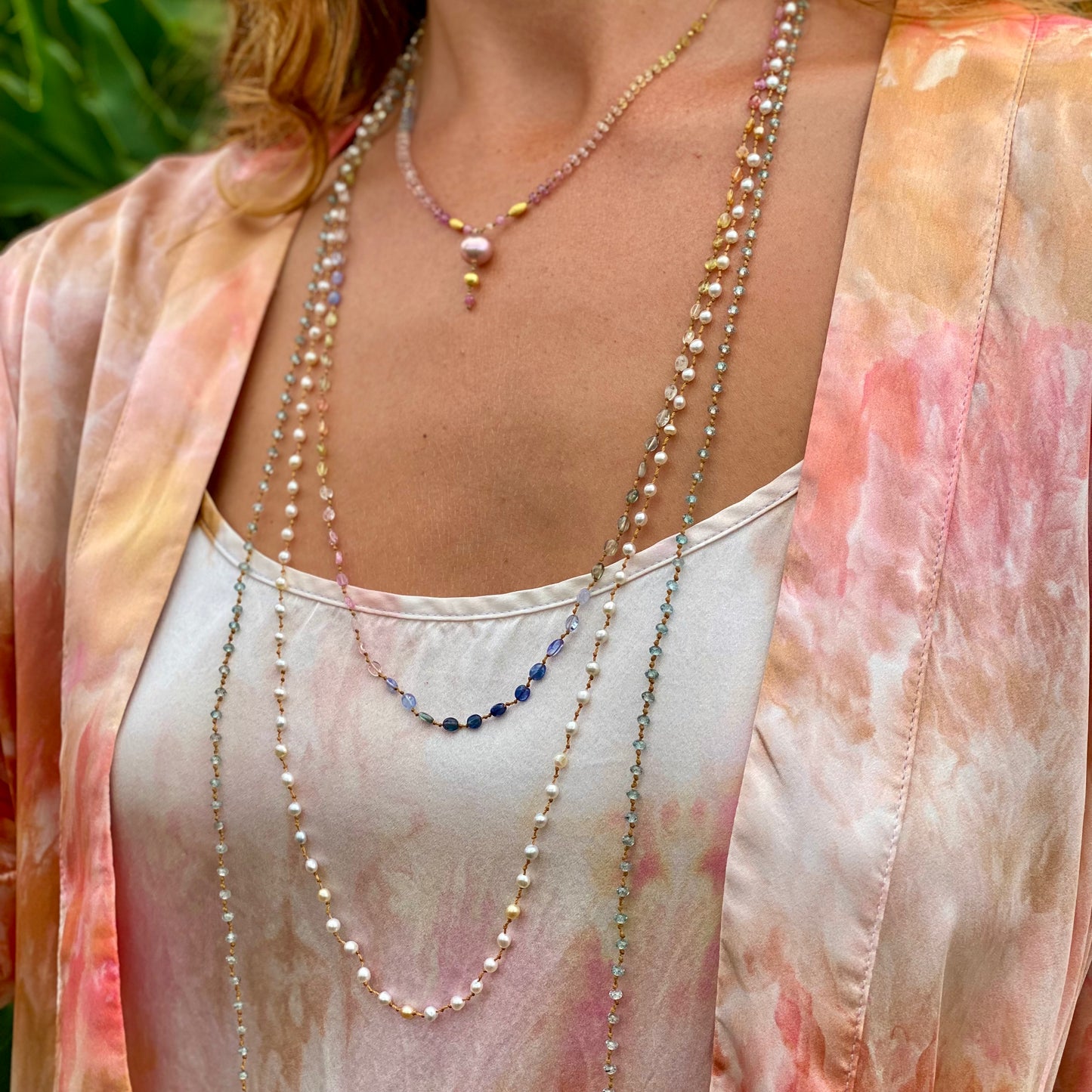 Pastel Sapphire with Edison Pearl Drop & Gold Beads