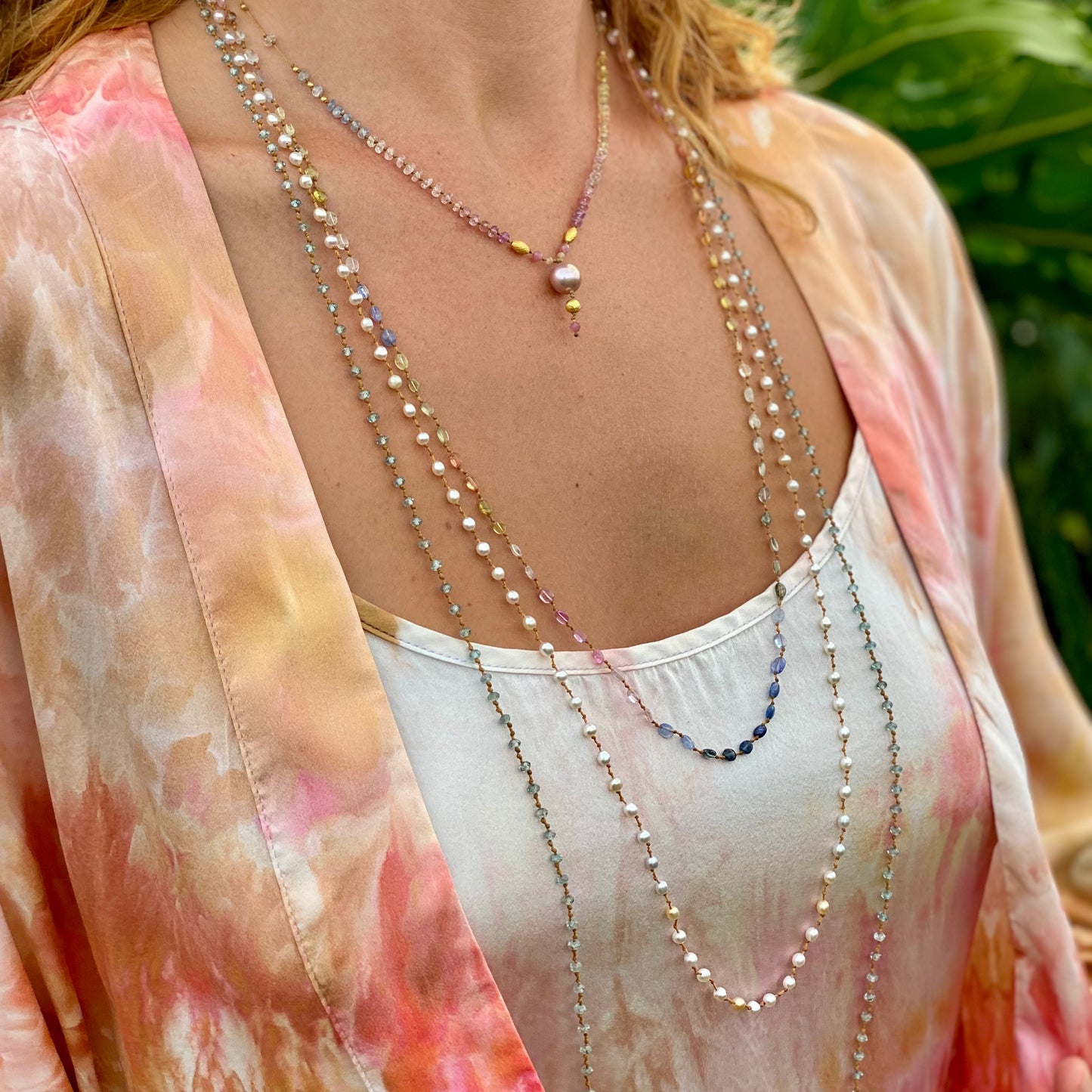 Pastel Sapphire with Edison Pearl Drop & Gold Beads