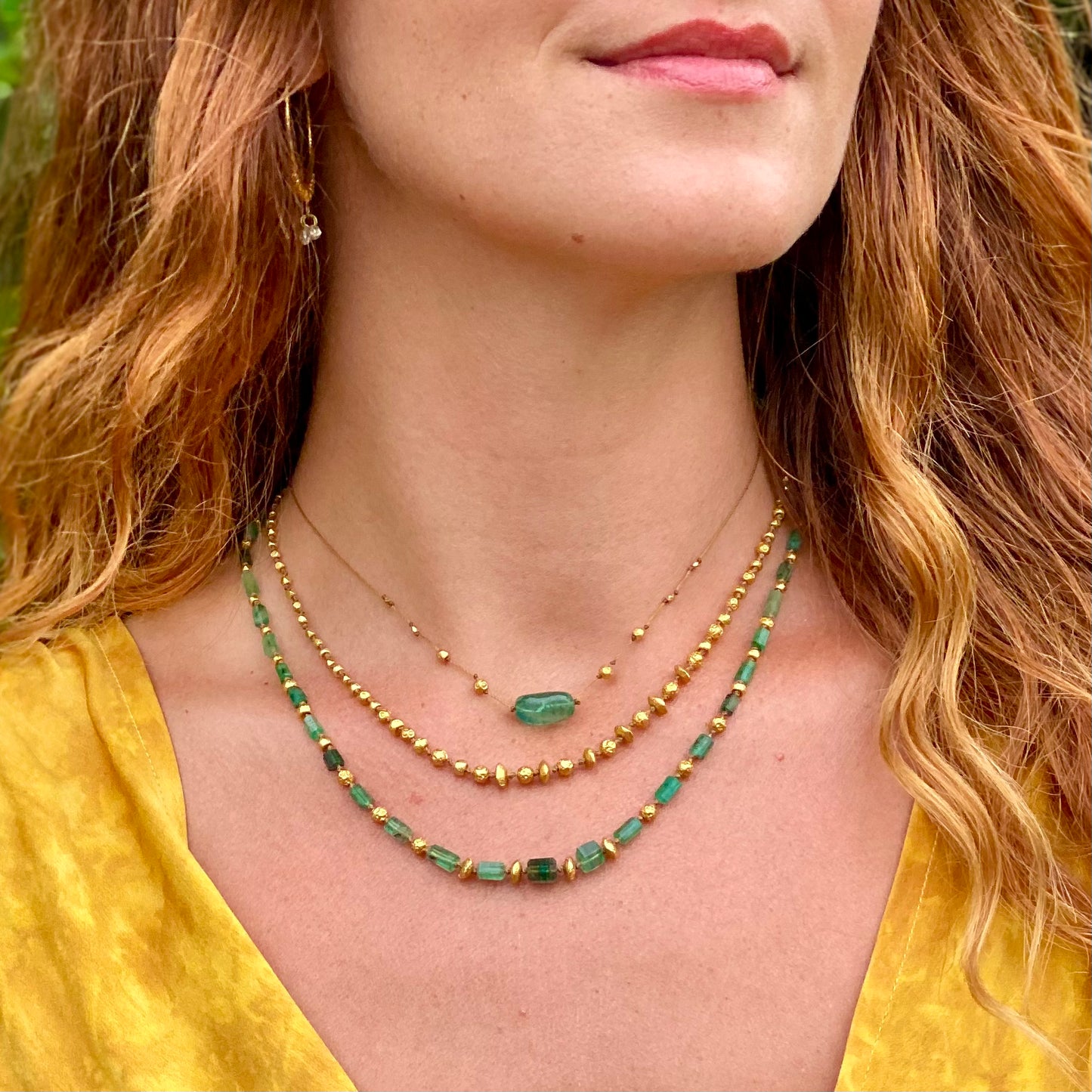 Smooth Emerald & Gold Accent Strand