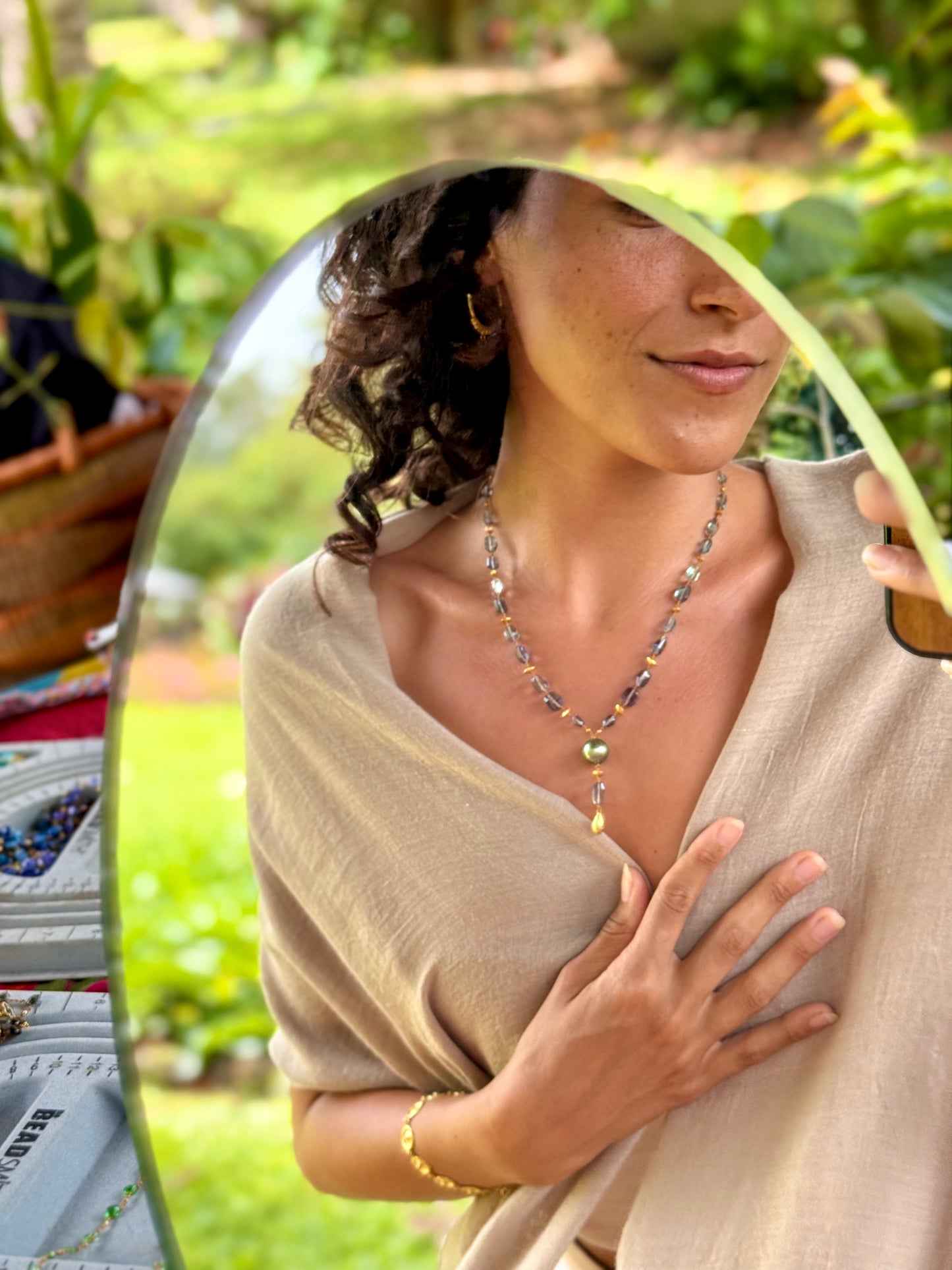 Teal Fluorite and Tahitian Pearl Kulu Nani