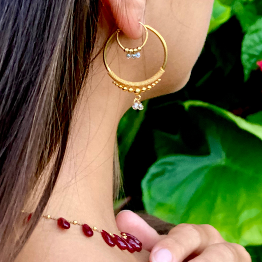Golden Droplet Hoops with Natural Diamonds