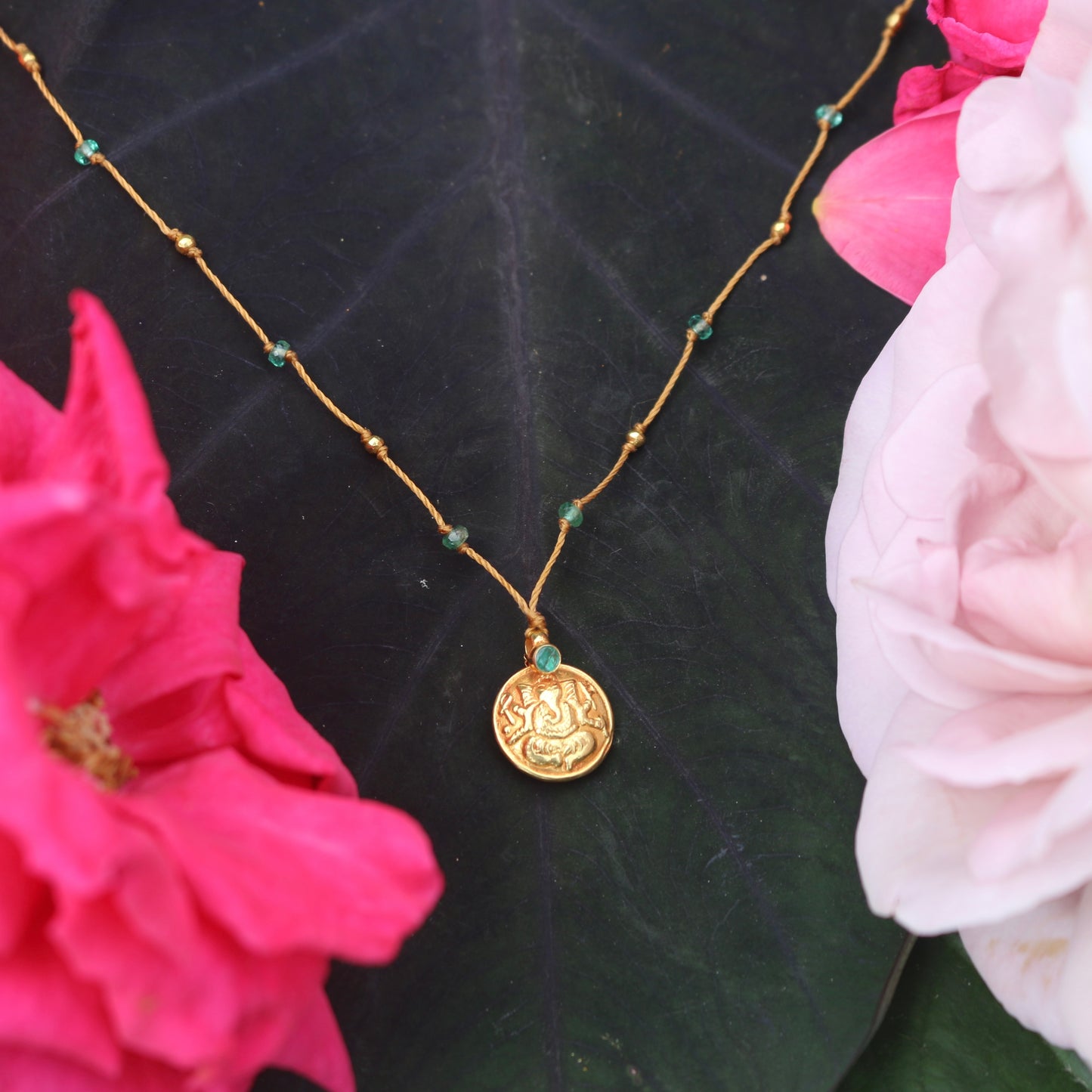 Gold Ganesha with Emerald