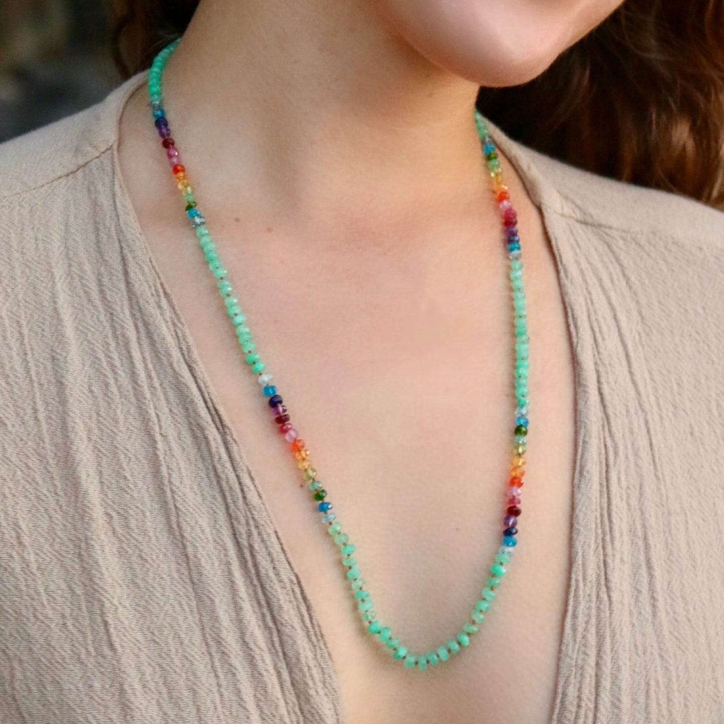 Colombian Emerald Mid Length Rainbow Lei