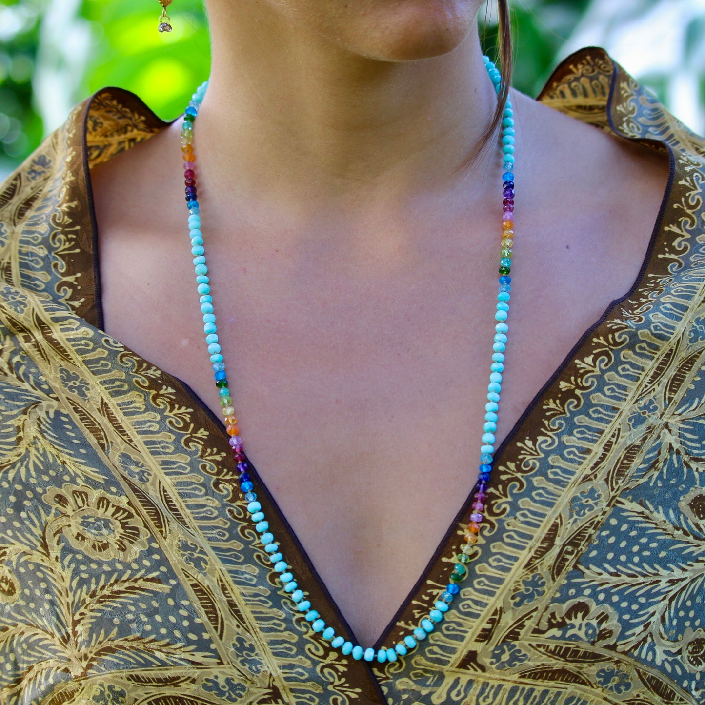 Aqua Amazonite Mid Length Rainbow Lei