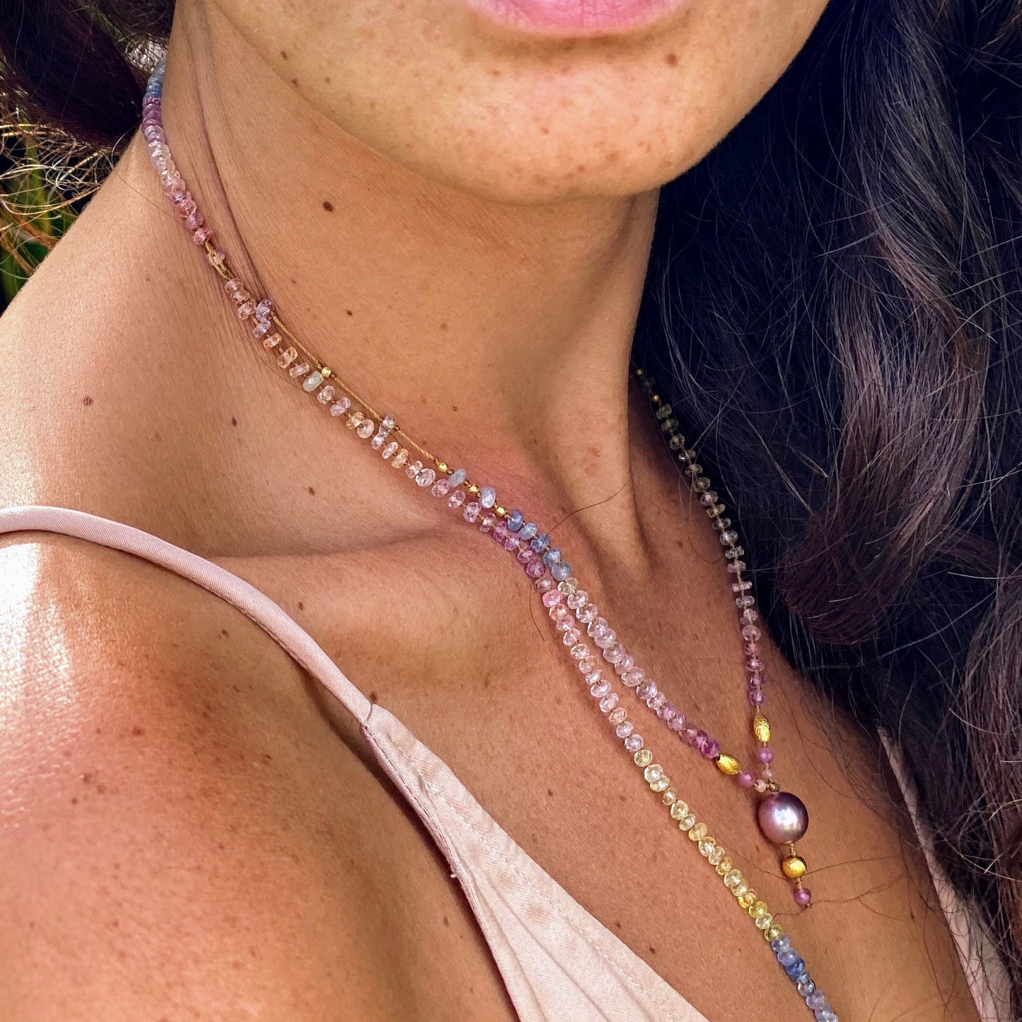 Pastel Sapphire with Edison Pearl Drop & Gold Beads