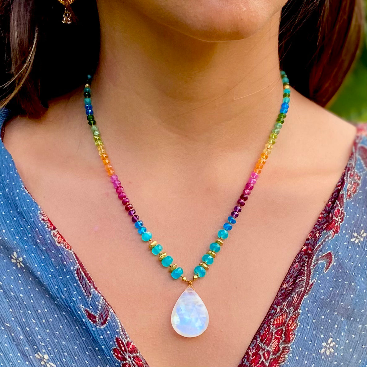 Large Moonstone, Amazonite & Gold Rainbow Mana