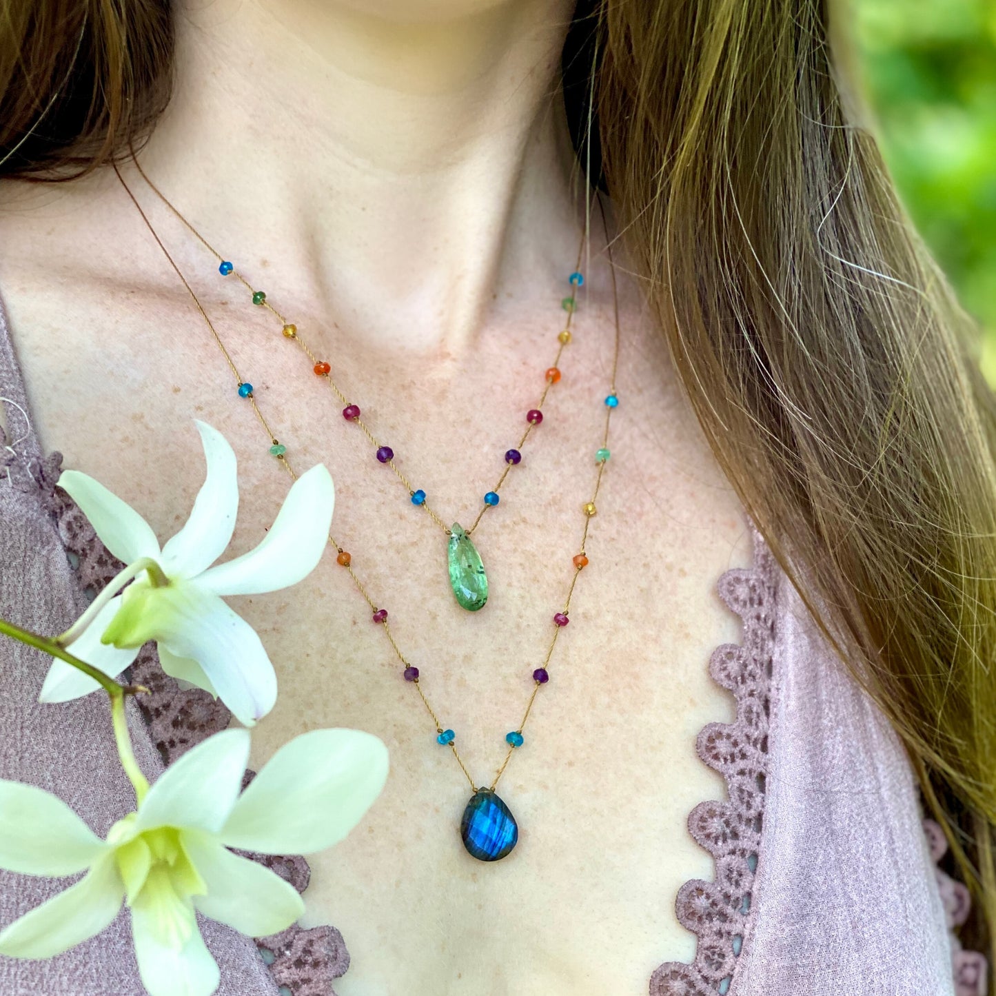 Green Kyanite Rainbow Drop