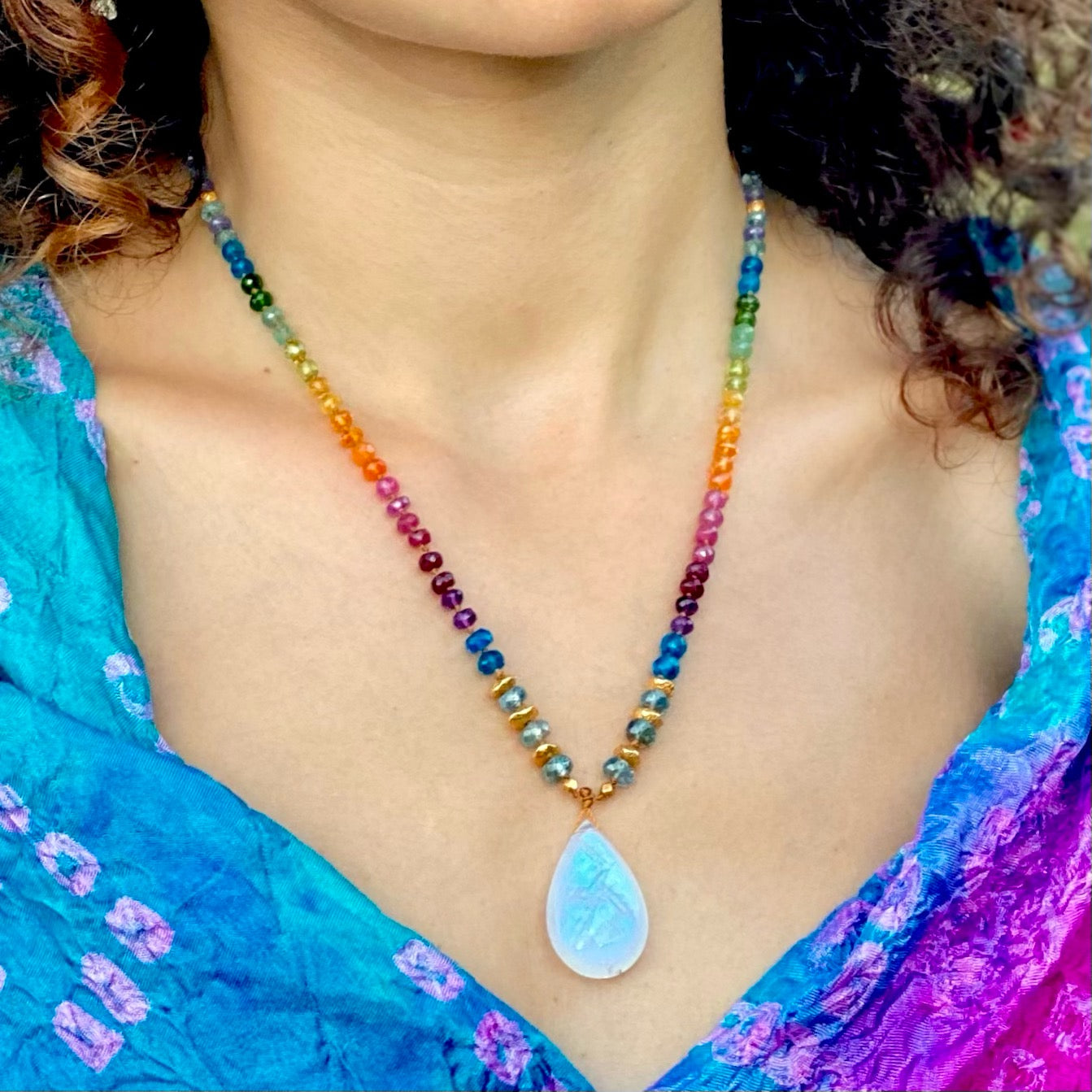 Large Moonstone, Zircon & Gold Rainbow Mana