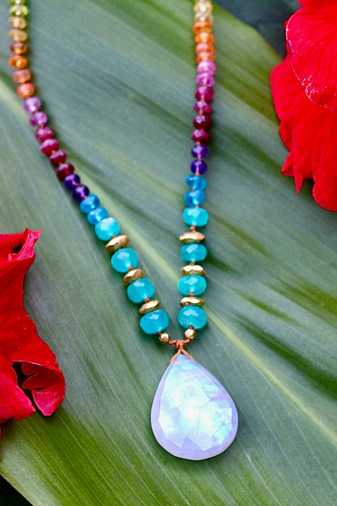 Large Moonstone, Amazonite & Gold Rainbow Mana