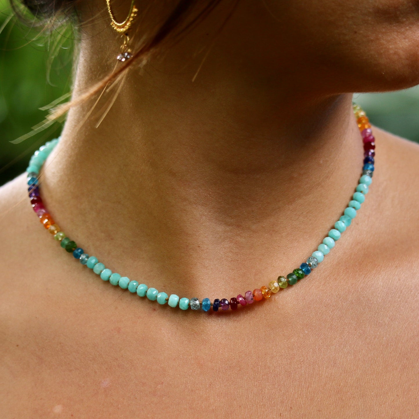 Aqua Amazonite Choker Rainbow Lei