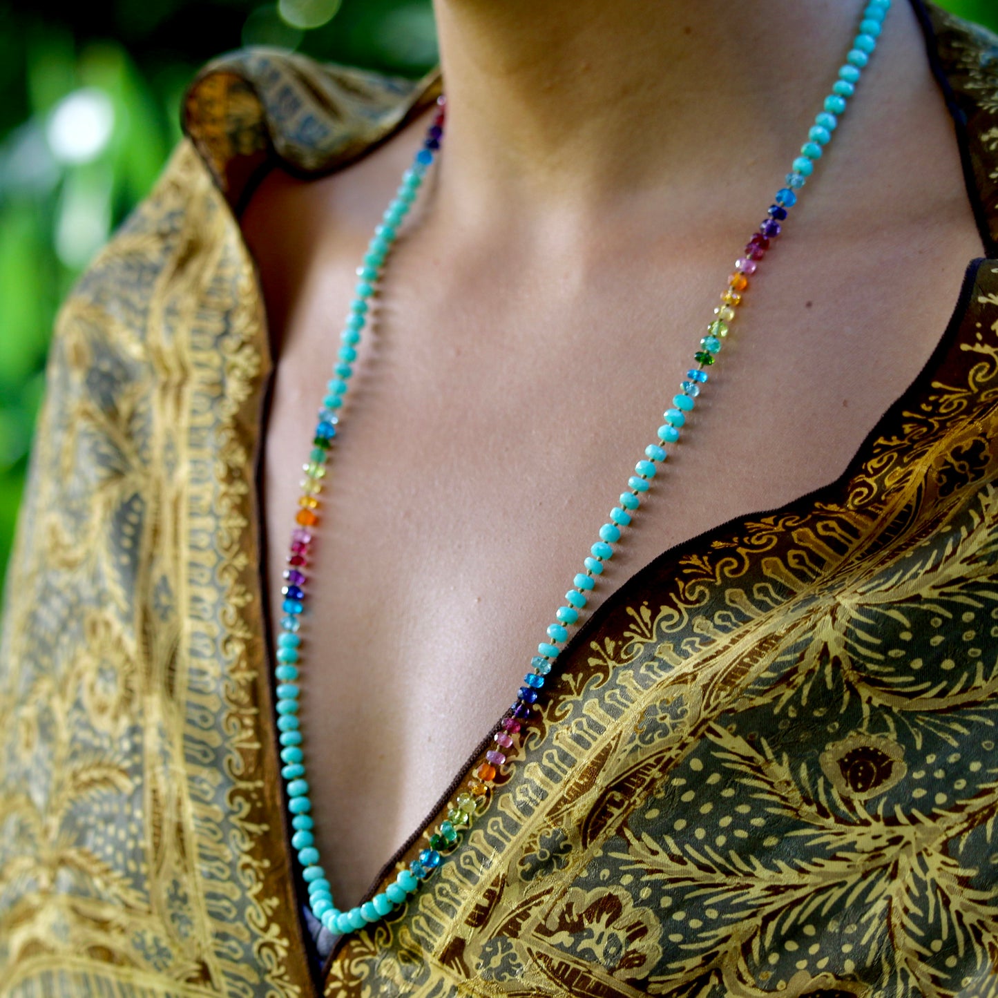 Aqua Amazonite Mid Length Rainbow Lei
