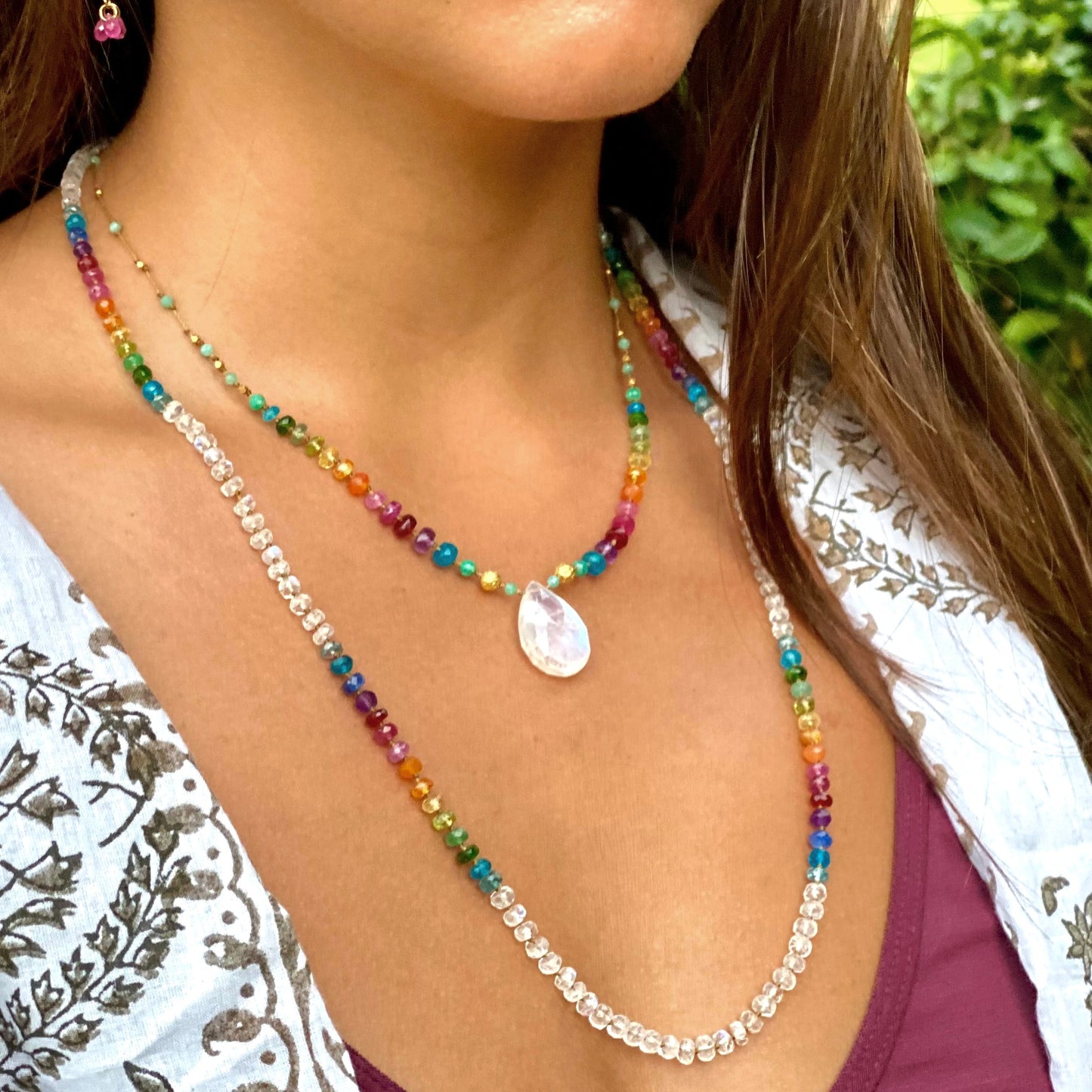 Moonstone Mid Length Rainbow Lei