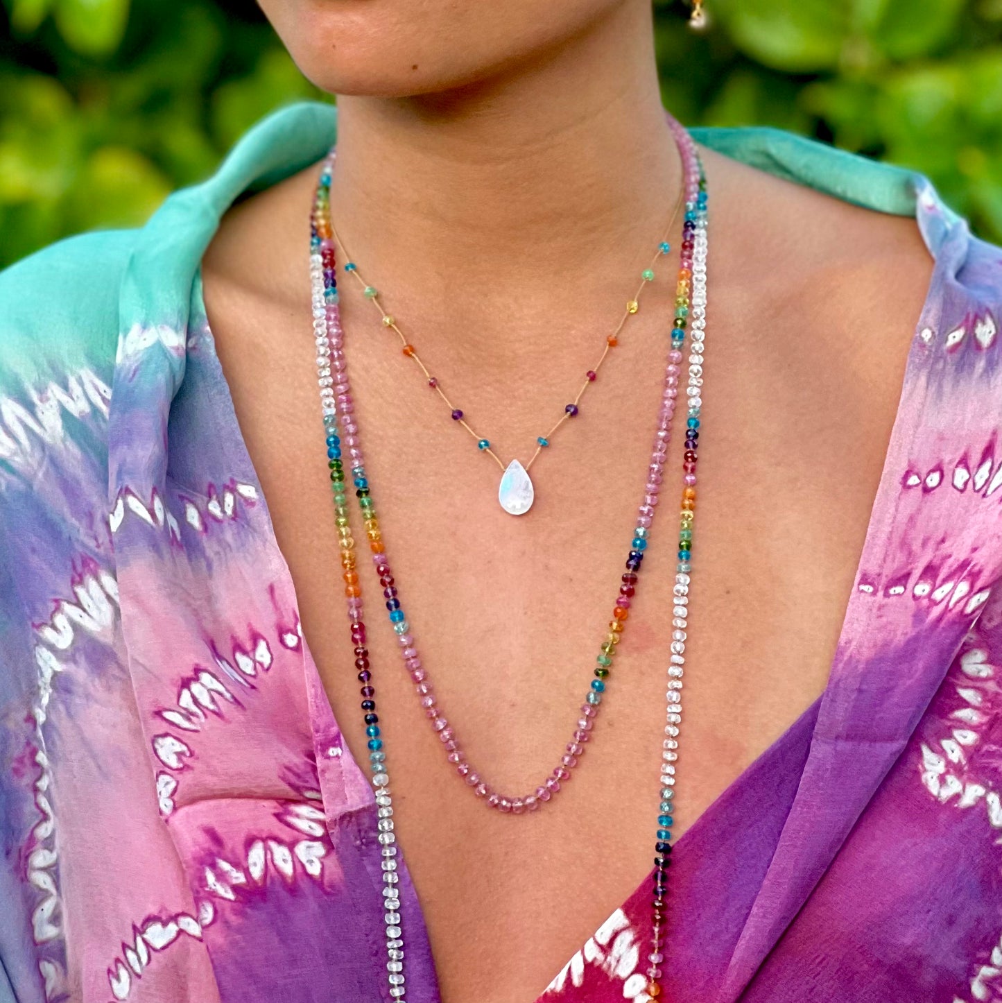 Pink Sapphire Mid Length Rainbow Lei