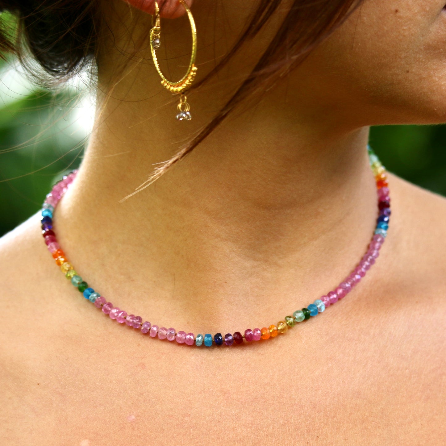 Pink Sapphire Choker Rainbow Lei