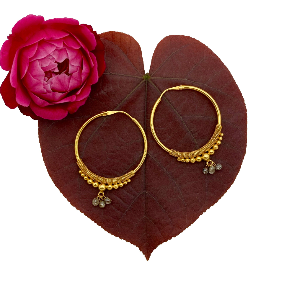 Golden Droplet Hoops with Natural Diamonds