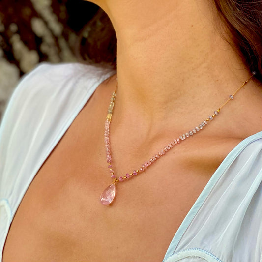 Pastel Sapphire with Rose Quartz & Gold Beads