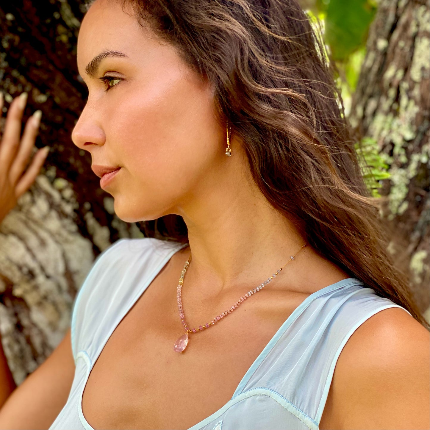 Pastel Sapphire with Rose Quartz & Gold Beads