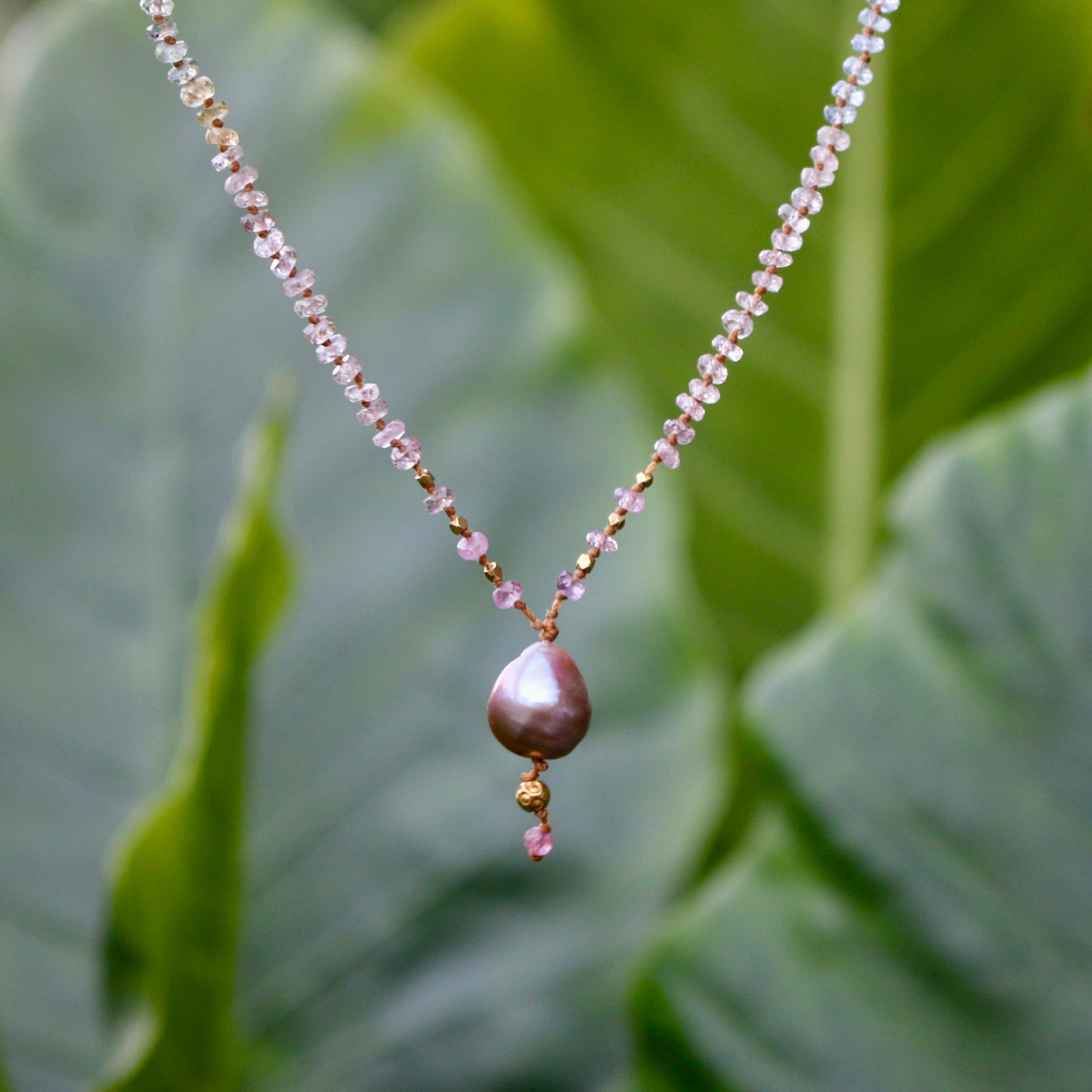Pastel Sapphire with Edison Pearl Drop & Gold Beads