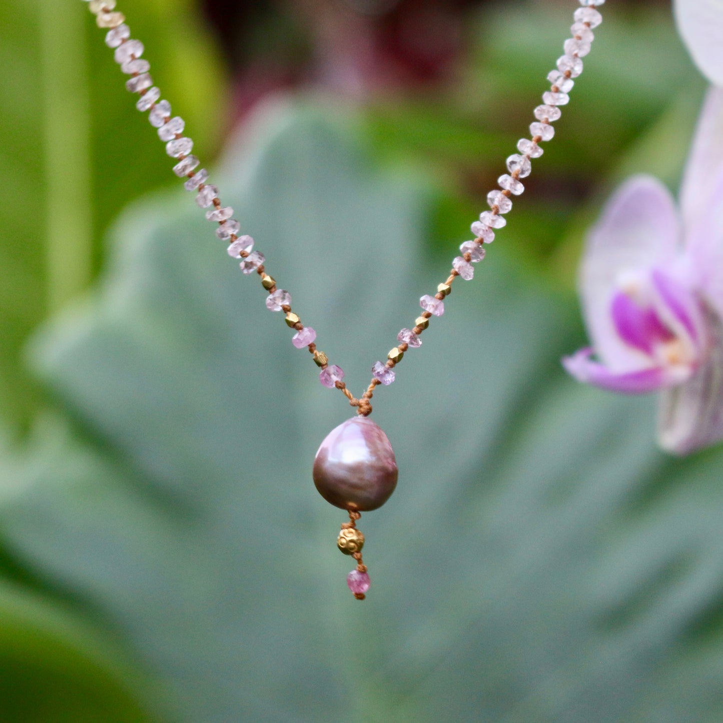 Pastel Sapphire with Edison Pearl Drop & Gold Beads