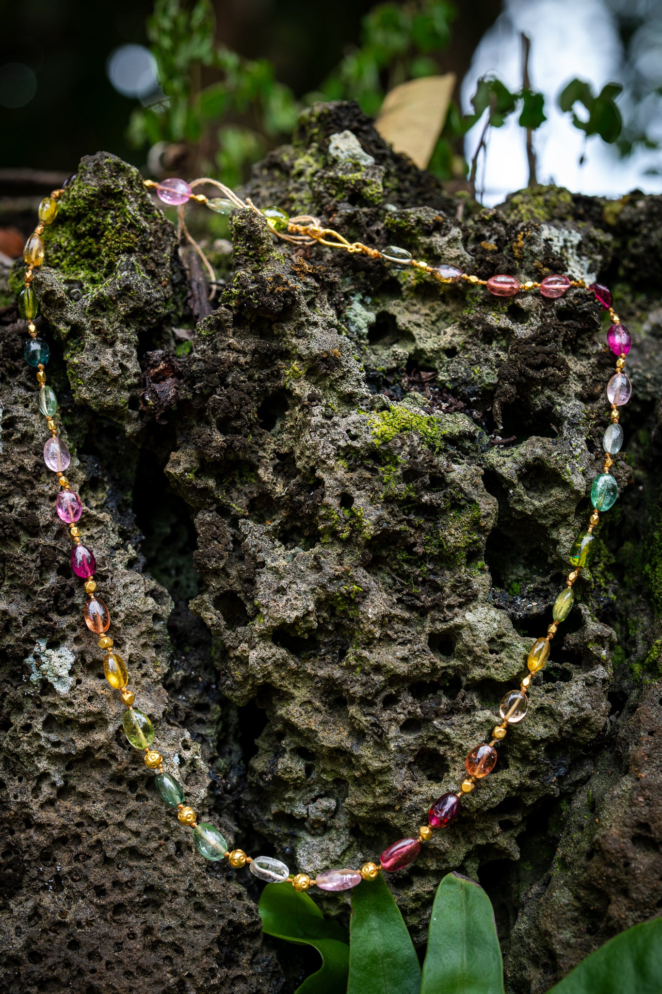 Rainbow Oval Tourmaline & Gold Choker