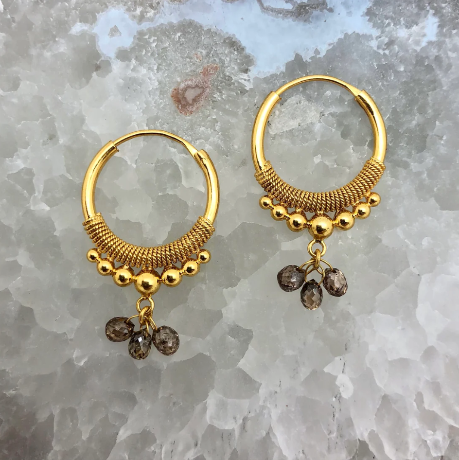 Golden Droplet Hoops with Natural Diamonds