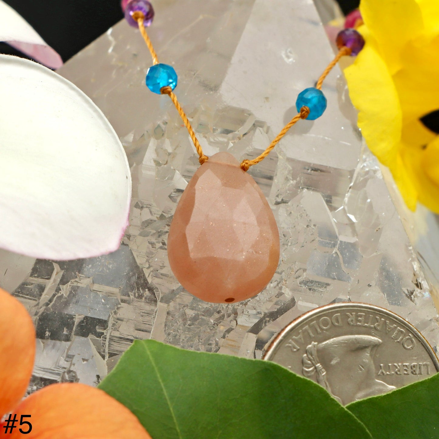 Peach Moonstone Rainbow Drop