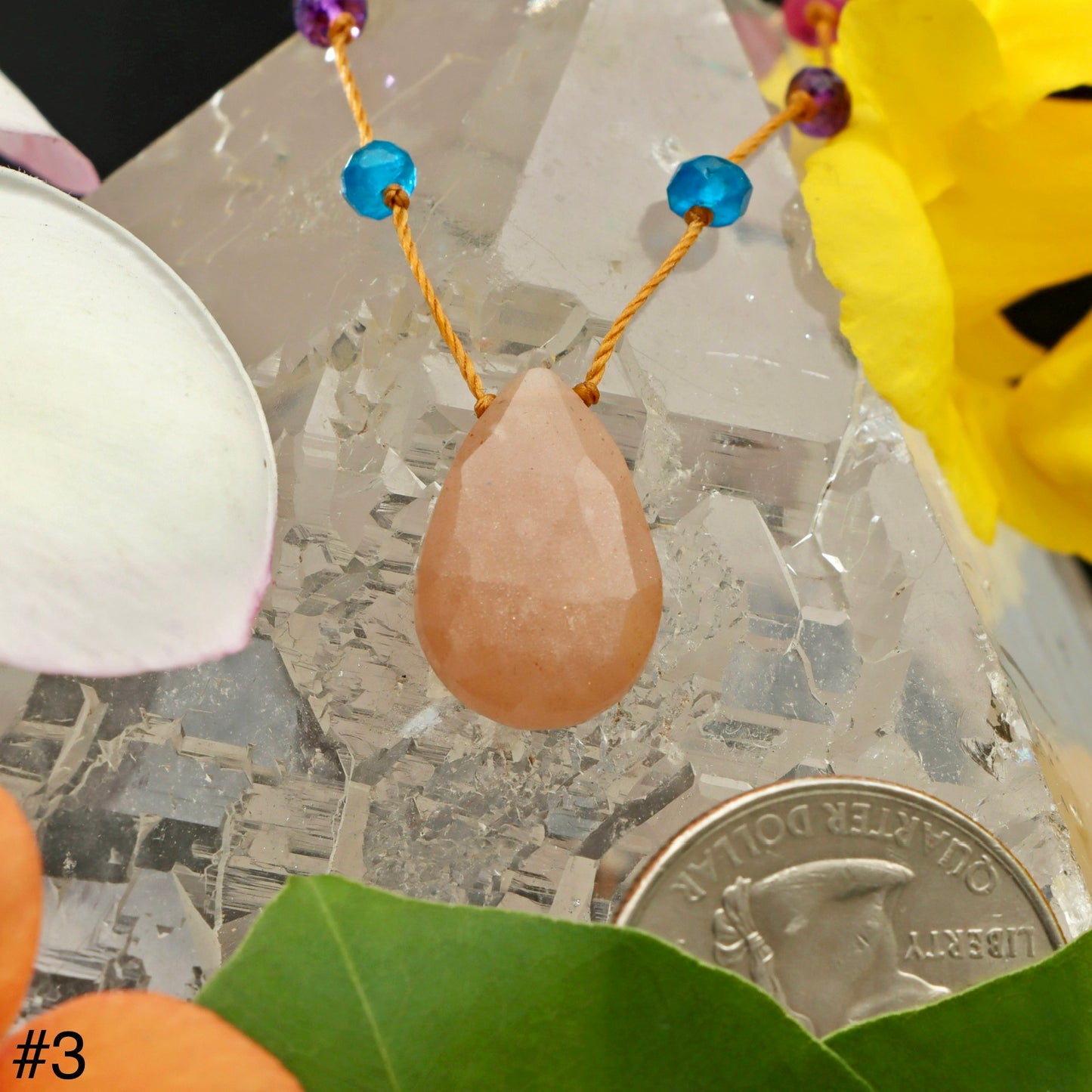 Peach Moonstone Rainbow Drop