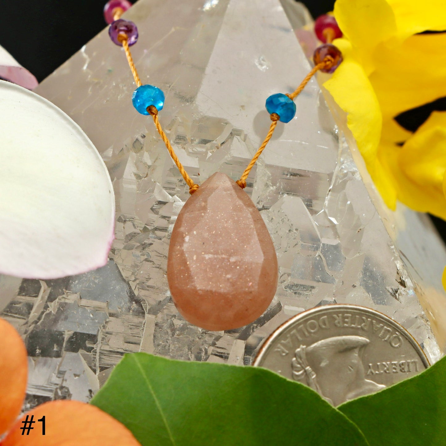Peach Moonstone Rainbow Drop