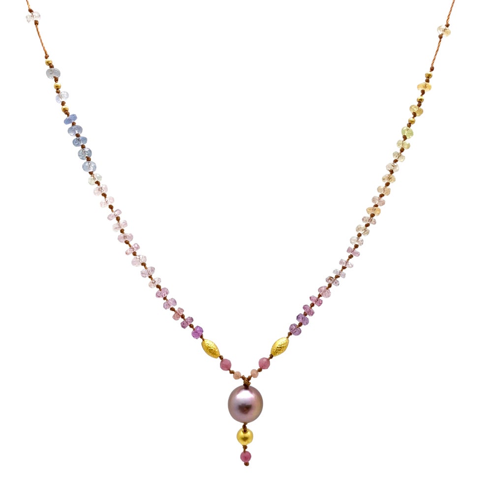 Pastel Sapphire with Edison Pearl Drop & Gold Beads