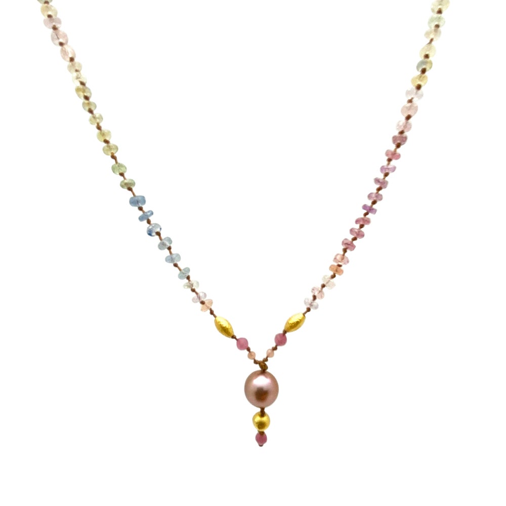 Pastel Sapphire with Edison Pearl Drop & Gold Beads