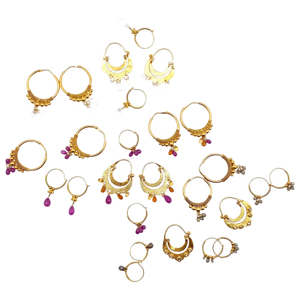 Crescent Dangle Gold Hoops with Moonstones
