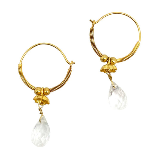 Golden Droplet Hoops with Moonstone, Baby (15MM)