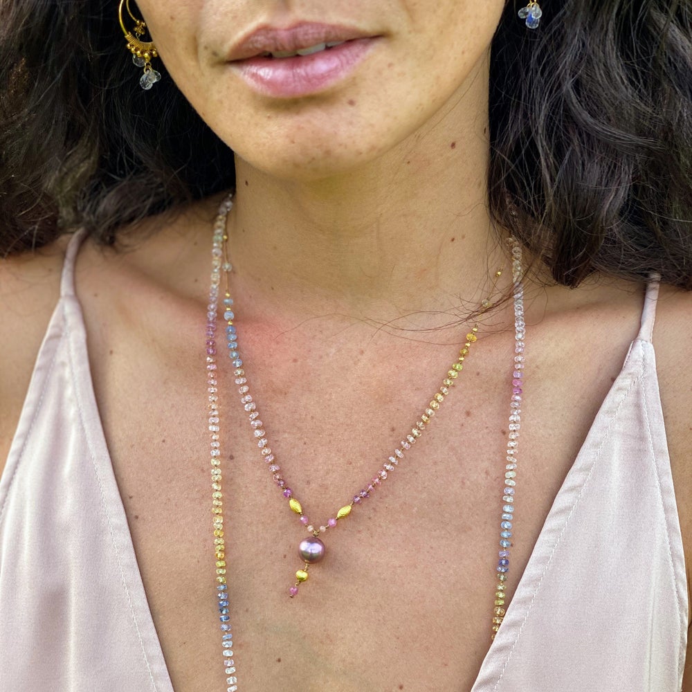 Pastel Sapphire with Edison Pearl Drop & Gold Beads