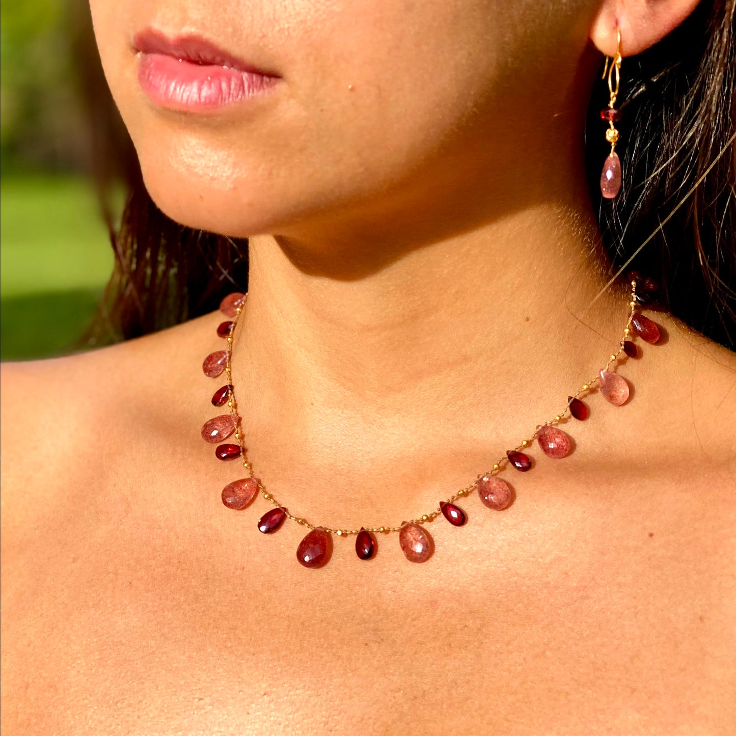 Strawberry Quartz, Garnet and Gold Ali'i