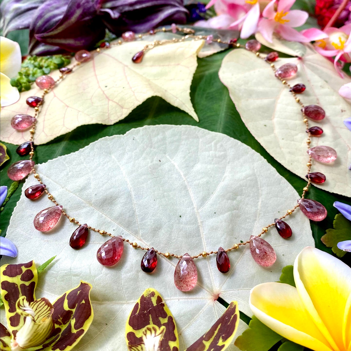 Strawberry Quartz, Garnet and Gold Ali'i