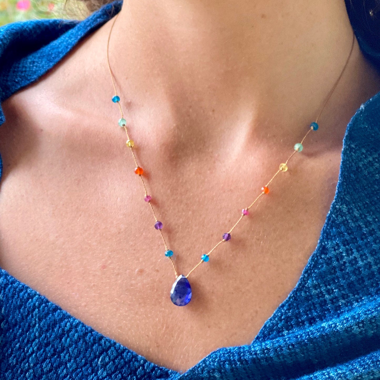 Blue Sapphire Rainbow Drop