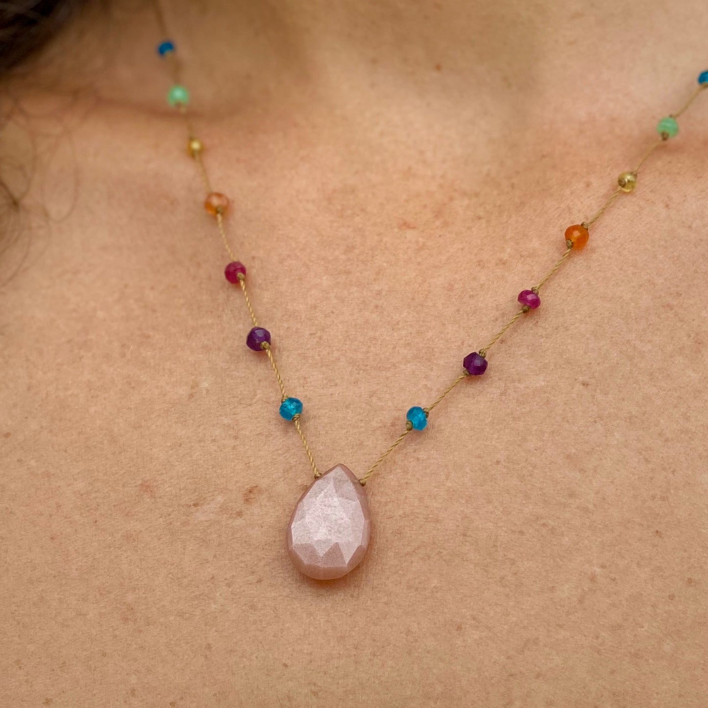 Peach Moonstone Rainbow Drop